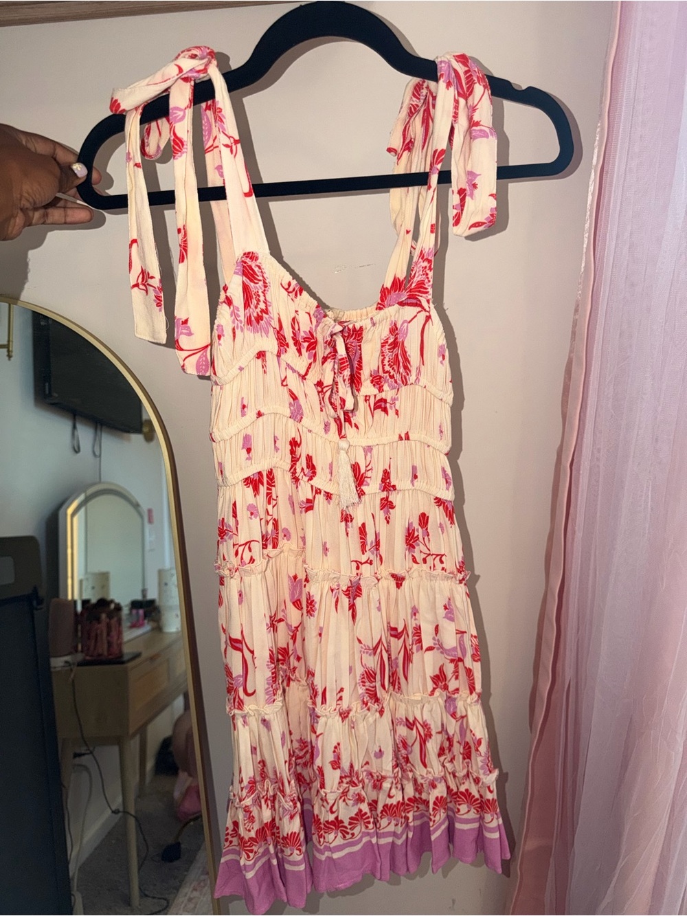 BNWT Floral Tie-Shoulder Sun Dress in Cream and Red